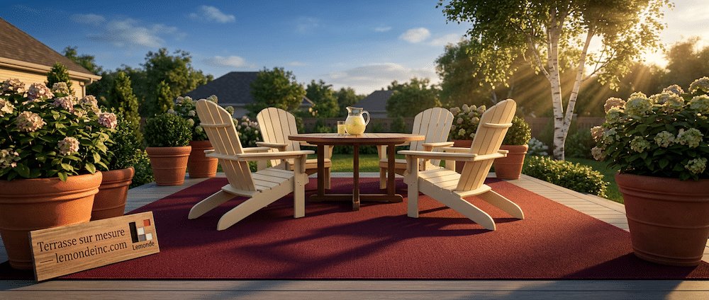 Tapis extérieur sur mesure pour terrasse résidentielle Rive-Sud — Lemonde Boucherville