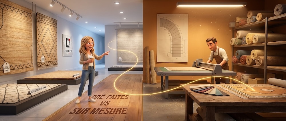 Comparaison entre carpettes pré-faites en boutique et confection sur mesure en atelier — Lemonde Boucherville