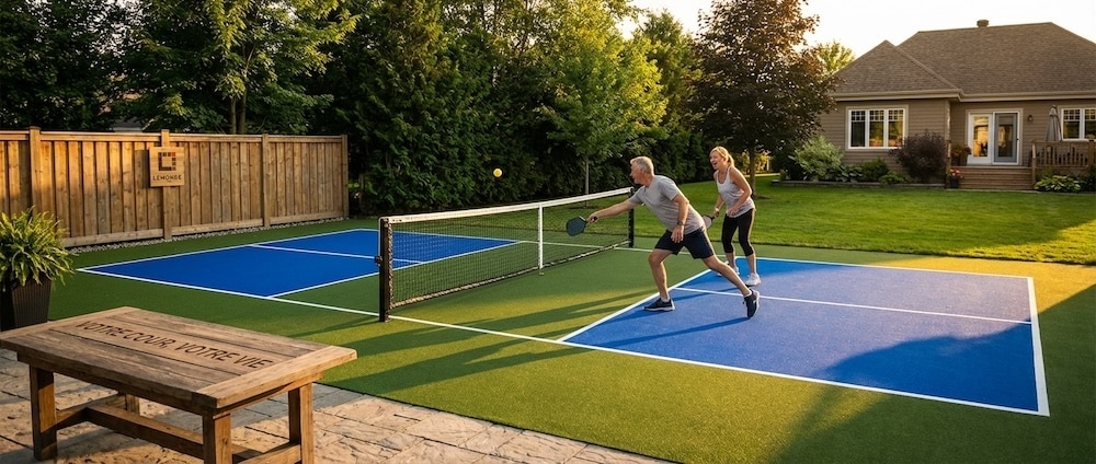 Terrain pickleball résidentiel gazon artificiel sur mesure Saint-Bruno Rive-Sud