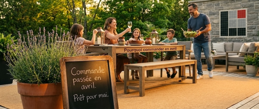 Terrasse carpettée prête en mai Boucherville Rive-Sud commander en avril