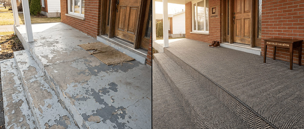 Tapis terrasse extérieure usé gel-dégel Québec Rive-Sud pourquoi ça dure pas