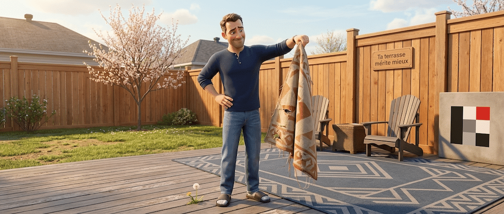 Carpette extérieure sur mesure terrasse résidentielle Rive-Sud Lemonde