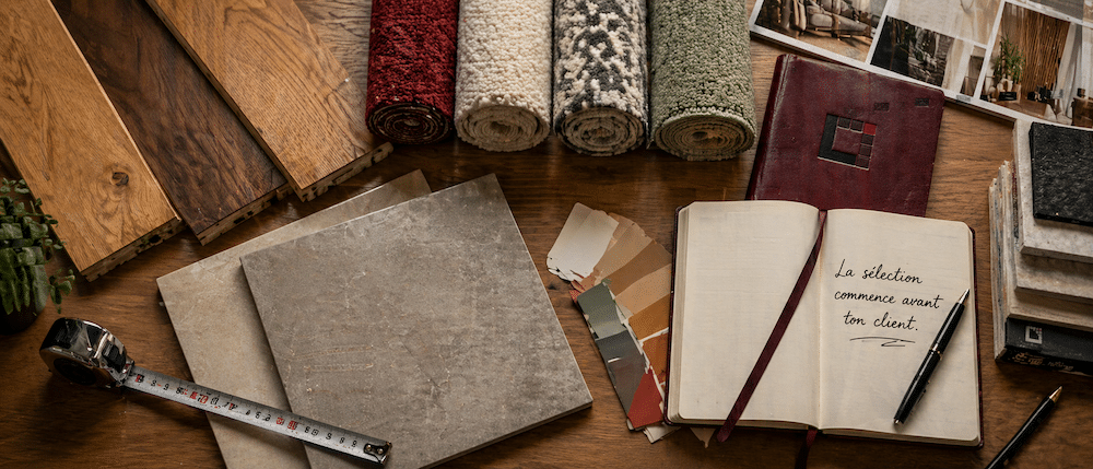 Échantillons de revêtements de sol bois céramique et tapis pour designer d'intérieur Rive-Sud chez Lemonde Boucherville