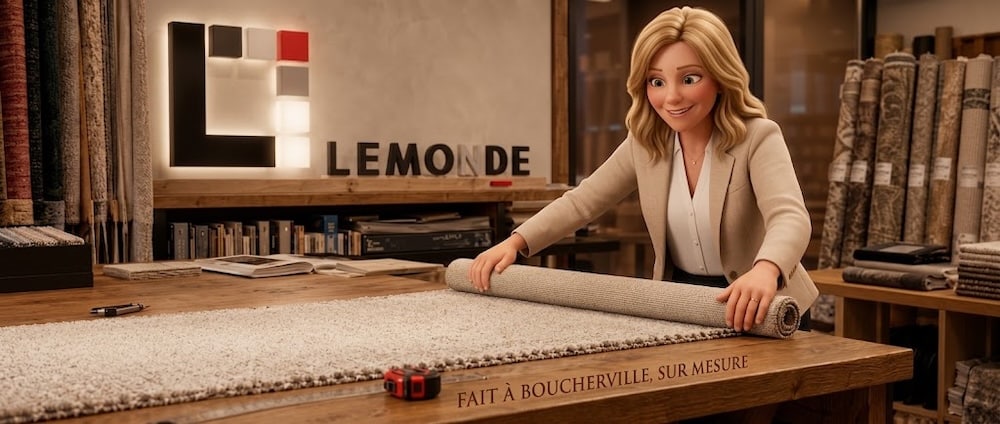Mains comparant un échantillon de laine et de sisal à l'atelier de confection Lemonde de Boucherville