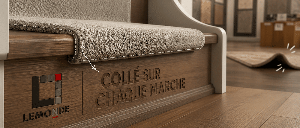 Runner collé sur chaque marche qui épouse le nez de marche pour durer des années