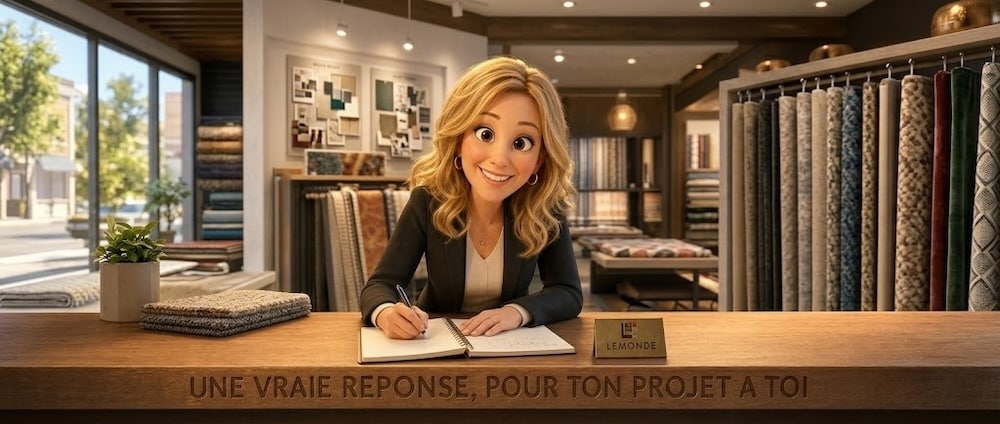 Karine Cliche de Lemonde répond aux questions fréquentes sur la commande d'un runner sur mesure au showroom de Boucherville
